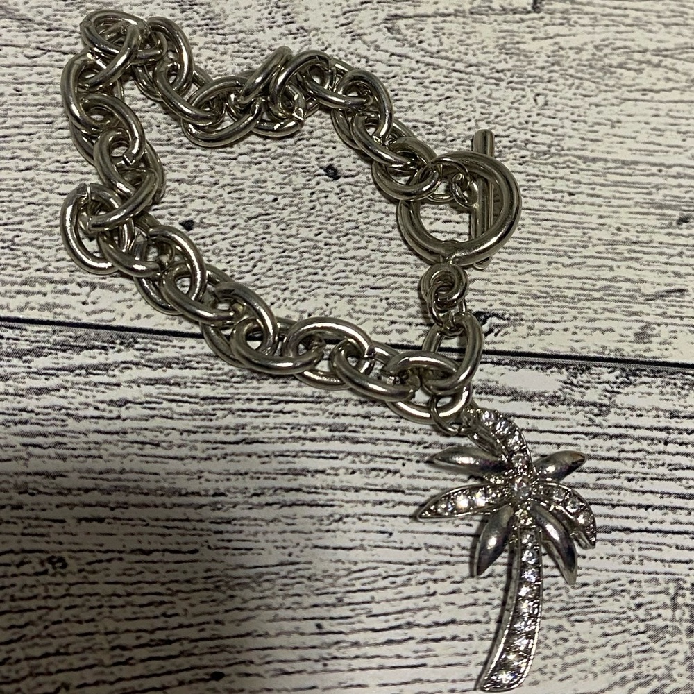 Palm Beach Jewelry Palm Tree Faux Diamonds Silver Bracelet NIB